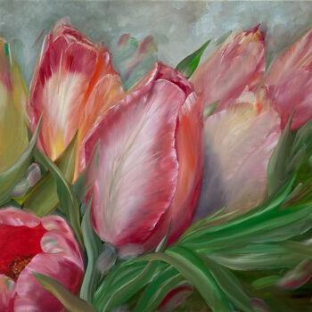 Painting titled "Tulips Painting, Fl…" by Anna Lyashenko, Original Artwork, Oil