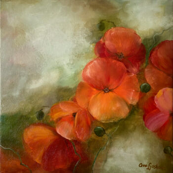 Painting titled "Poppies on olive Pa…" by Anna Lyashenko, Original Artwork, Oil