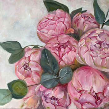 Pittura intitolato "Peony Painting Flor…" da Anna Lyashenko, Opera d'arte originale, Olio