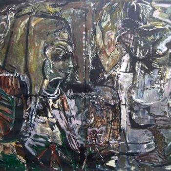 Malerei mit dem Titel "Bauchnabel hinter P…" von Annamalt, Original-Kunstwerk, Öl