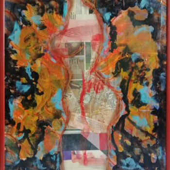 Collages titled "Totem 10 Inferno" by Annamaria Danese, Original Artwork, Collages Mounted on Cardboard