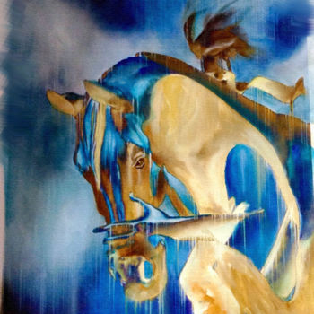Pintura intitulada "cavallo-olio-su-can…" por Annamaria Maremmi, Obras de arte originais, Outro