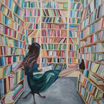 Painting titled "Girl in the library" by Anna Polianskaia, Original Artwork, Oil