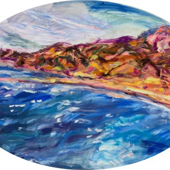 Painting titled "Rock and sea" by Anna Privaloff, Original Artwork, Oil