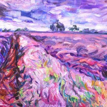 Schilderij getiteld "Lavender field" door Anna Privaloff, Origineel Kunstwerk, Olie