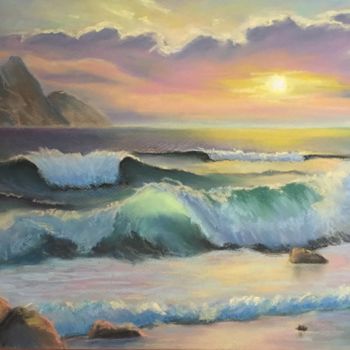 Pintura intitulada "Waves on the sunset…" por Hanna Taranishyna, Obras de arte originais, Pastel