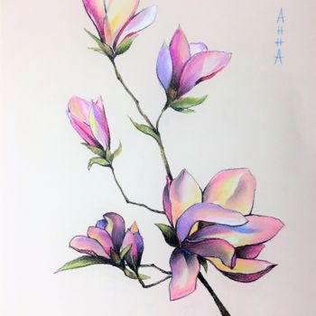 Peinture intitulée "Magnolias" par Hanna Taranishyna, Œuvre d'art originale, Pastel