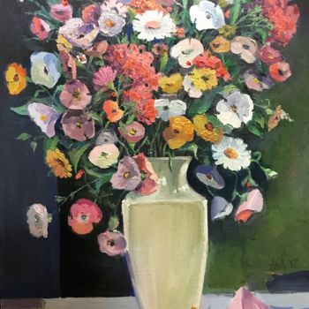 Painting titled "Summer flowers bouq…" by Hanna Taranishyna, Original Artwork, Oil