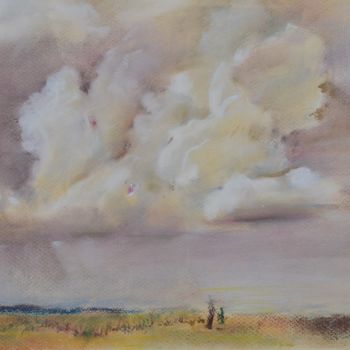 Painting titled "Cloud over the field" by Hanna Taranishyna, Original Artwork, Pastel