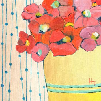 Картина под названием "Red poppies in a ye…" - Hanna Taranishyna, Подлинное произведение искусства, Масло