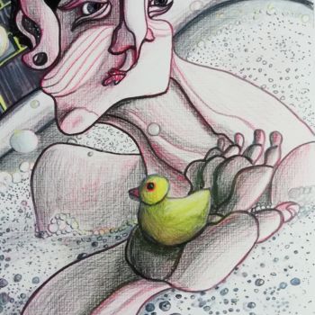 Dessin intitulée "A bath time" par Anna Reshetnikova, Œuvre d'art originale, Crayon