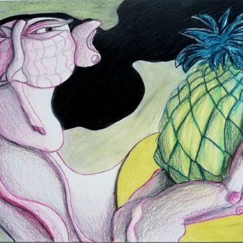 Dibujo titulada "A pineapple." por Anna Reshetnikova, Obra de arte original, Lápiz