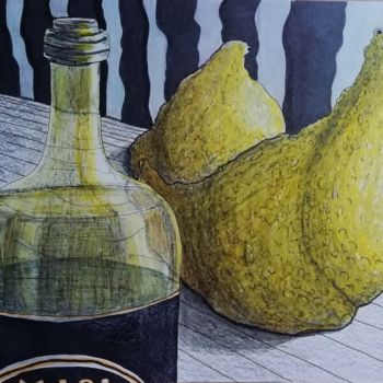 Dibujo titulada "A bottle of wine an…" por Anna Reshetnikova, Obra de arte original, Rotulador