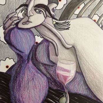 Drawing titled "Purple night." by Anna Reshetnikova, Original Artwork, Marker