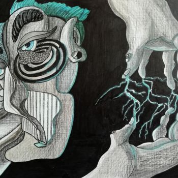 Dessin intitulée "Catcher of lightnin…" par Anna Reshetnikova, Œuvre d'art originale, Crayon