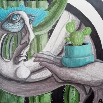 Disegno intitolato "Surrounded by cacti." da Anna Reshetnikova, Opera d'arte originale, Pennarello