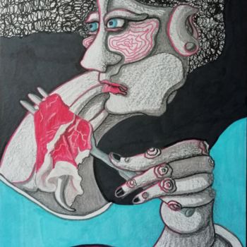 Disegno intitolato "Meat." da Anna Reshetnikova, Opera d'arte originale, Pennarello