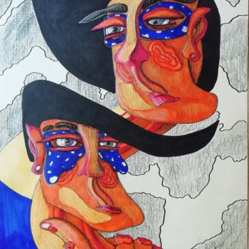 Drawing titled "People and masks" by Anna Reshetnikova, Original Artwork, Marker