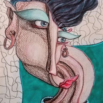 Рисунок под названием "A kiss" - Anna Reshetnikova, Подлинное произведение искусства, Карандаш