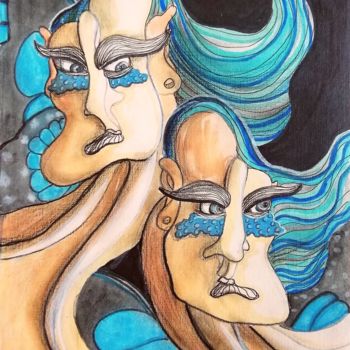 Dessin intitulée "A rivalry" par Anna Reshetnikova, Œuvre d'art originale, Aquarelle