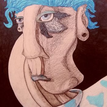 Рисунок под названием "Feeling blue" - Anna Reshetnikova, Подлинное произведение искусства, Карандаш