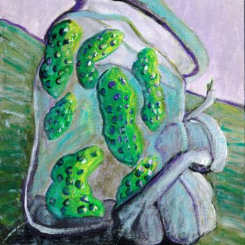 Painting titled "Cucumbers and garlic" by Anna Reshetnikova, Original Artwork, Acrylic