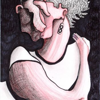 Zeichnungen mit dem Titel "Woman in a white t-…" von Anna Reshetnikova, Original-Kunstwerk, Bleistift