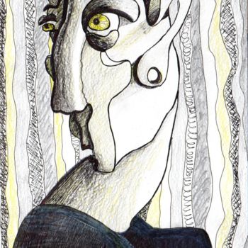 Рисунок под названием "Yellow eyes" - Anna Reshetnikova, Подлинное произведение искусства, Карандаш