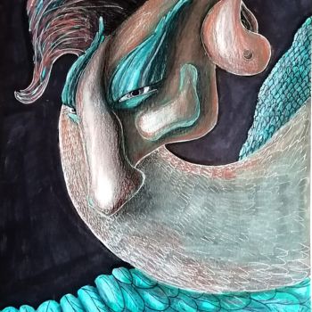 Drawing titled "The Birdwoman" by Anna Reshetnikova, Original Artwork, Marker