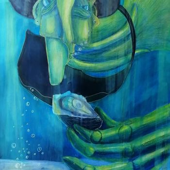 Drawing titled "Underwater meal" by Anna Reshetnikova, Original Artwork, Watercolor