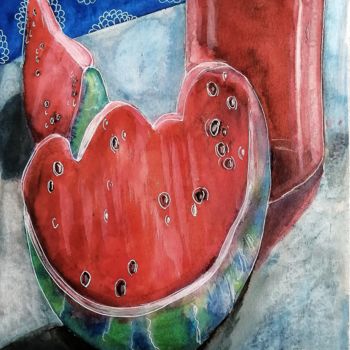 Painting titled "In a red mood" by Anna Reshetnikova, Original Artwork, Ink