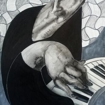 Σχέδιο με τίτλο "The pianist" από Anna Reshetnikova, Αυθεντικά έργα τέχνης, Μελάνι