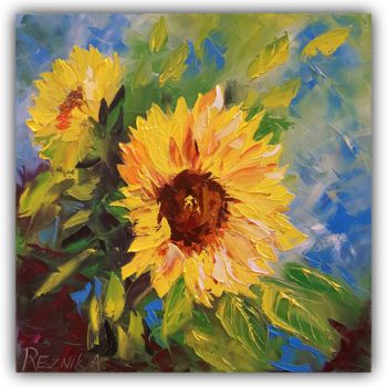 「Sunflower 40*40cm」というタイトルの絵画 Anna Reznikによって, オリジナルのアートワーク, オイル