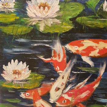 Painting titled "Koi fishes 40*50cm" by Anna Reznik, Original Artwork, Oil