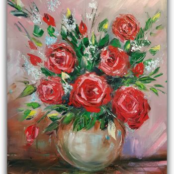 Painting titled "Roses 40*50cm" by Anna Reznik, Original Artwork, Oil