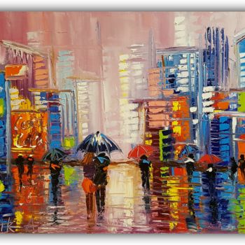 Painting titled "Colorful Cityscape…" by Anna Reznik, Original Artwork, Oil