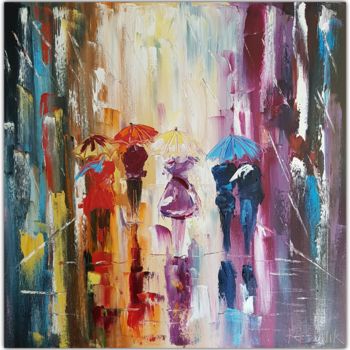 Painting titled "Rainy day 50*50cm" by Anna Reznik, Original Artwork, Oil
