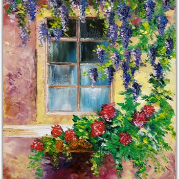 Painting titled "Flower window 40*50…" by Anna Reznik, Original Artwork, Oil