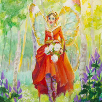 Painting titled "'Forest Fairy' - or…" by Anna Ivanova, Original Artwork, Gouache