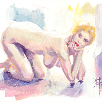 "Nude" - Original Nude Female Portrait Gouache Painting