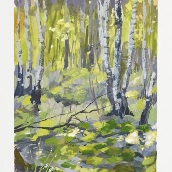 Peinture intitulée ""Birch Forest" - Or…" par Anna Ivanova, Œuvre d'art originale, Gouache