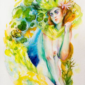 Painting titled ""Lady of the Lake"…" by Anna Ivanova, Original Artwork, Watercolor