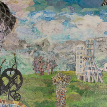 Collages intitulée "L'ombrello blu" par Anna Musi, Œuvre d'art originale, Découpages