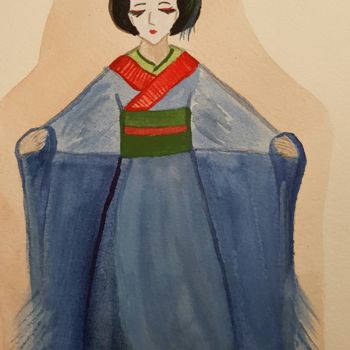 Peinture intitulée "Geisha" par Anna Gogoleva, Œuvre d'art originale, Aquarelle