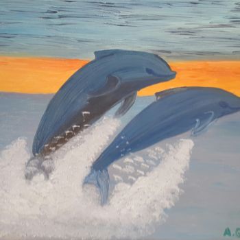 Painting titled "Dolphins of fortune" by Anna Gogoleva, Original Artwork