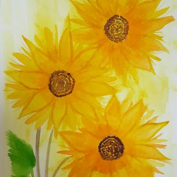 Peinture intitulée "Sun flower" par Anna Gogoleva, Œuvre d'art originale, Aquarelle