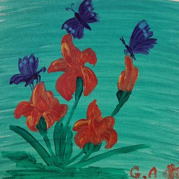 「Flower with blue」というタイトルの絵画 Anna Gogolevaによって, オリジナルのアートワーク, アクリル