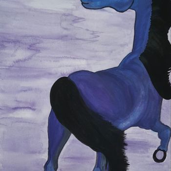 Painting titled "Blue horse" by Anna Gogoleva, Original Artwork, Watercolor