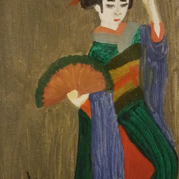 Painting titled "Geisha dance" by Anna Gogoleva, Original Artwork, Oil