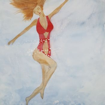 Painting titled "SHE DIVED" by Anna Gogoleva, Original Artwork, Watercolor